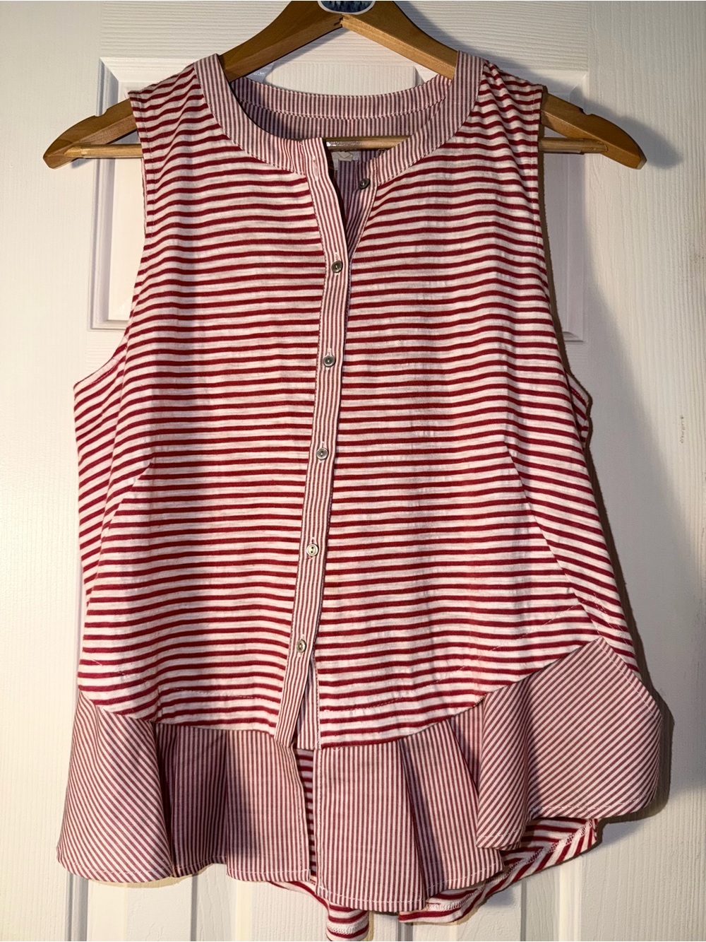 Meadow Rue by Free People Red Stripe Peplum Button Front Sleeveless Top M